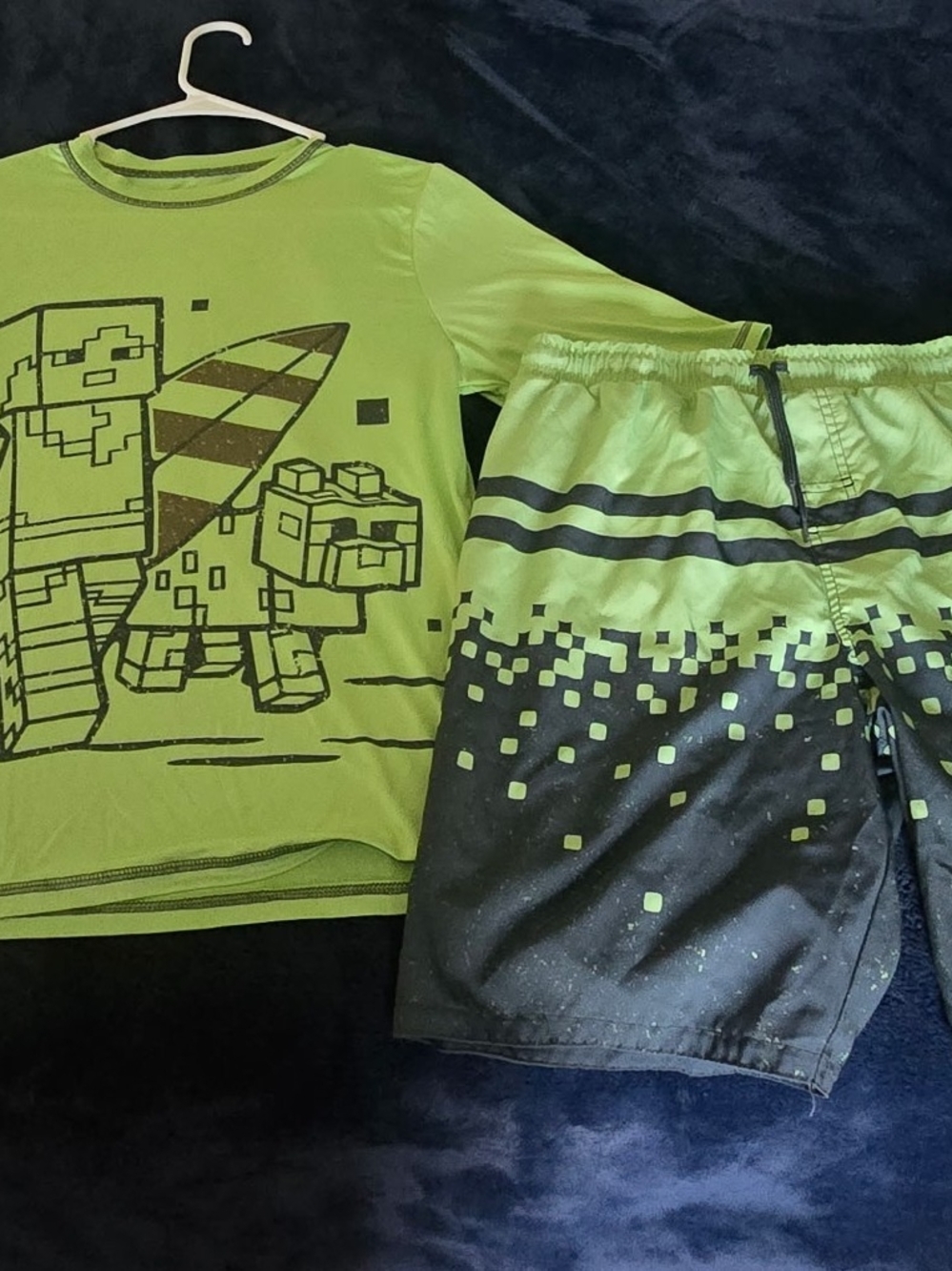 MINE CRAFT Kids Lime Green Pixel Surf Rashguard Set - Swim Top & Shorts